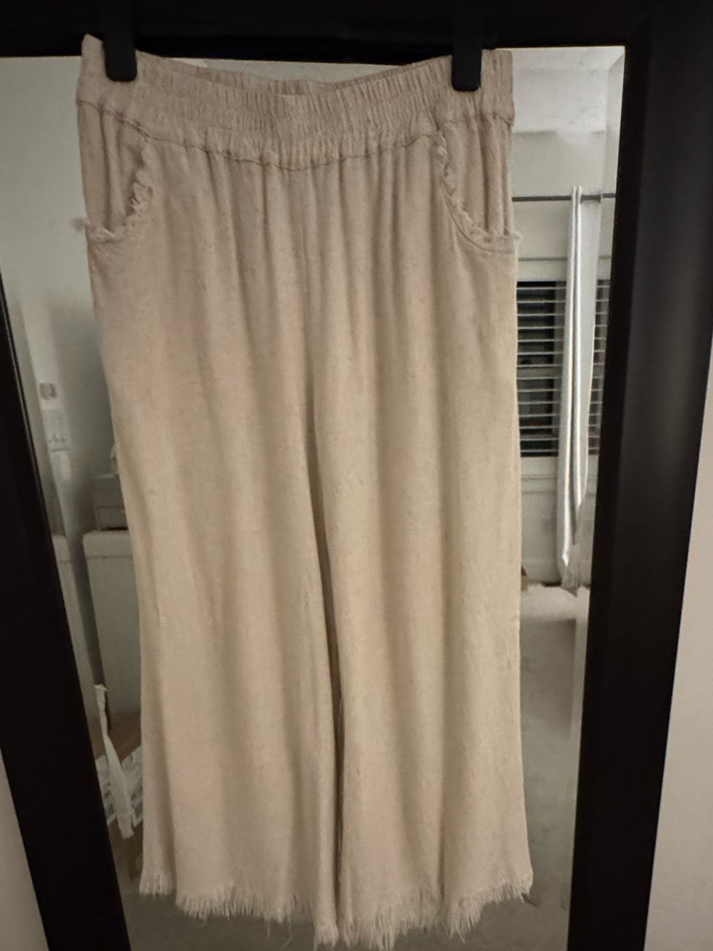Umgee Cream Wide-Leg Fringe Hem Pants - Picture 4 of 4